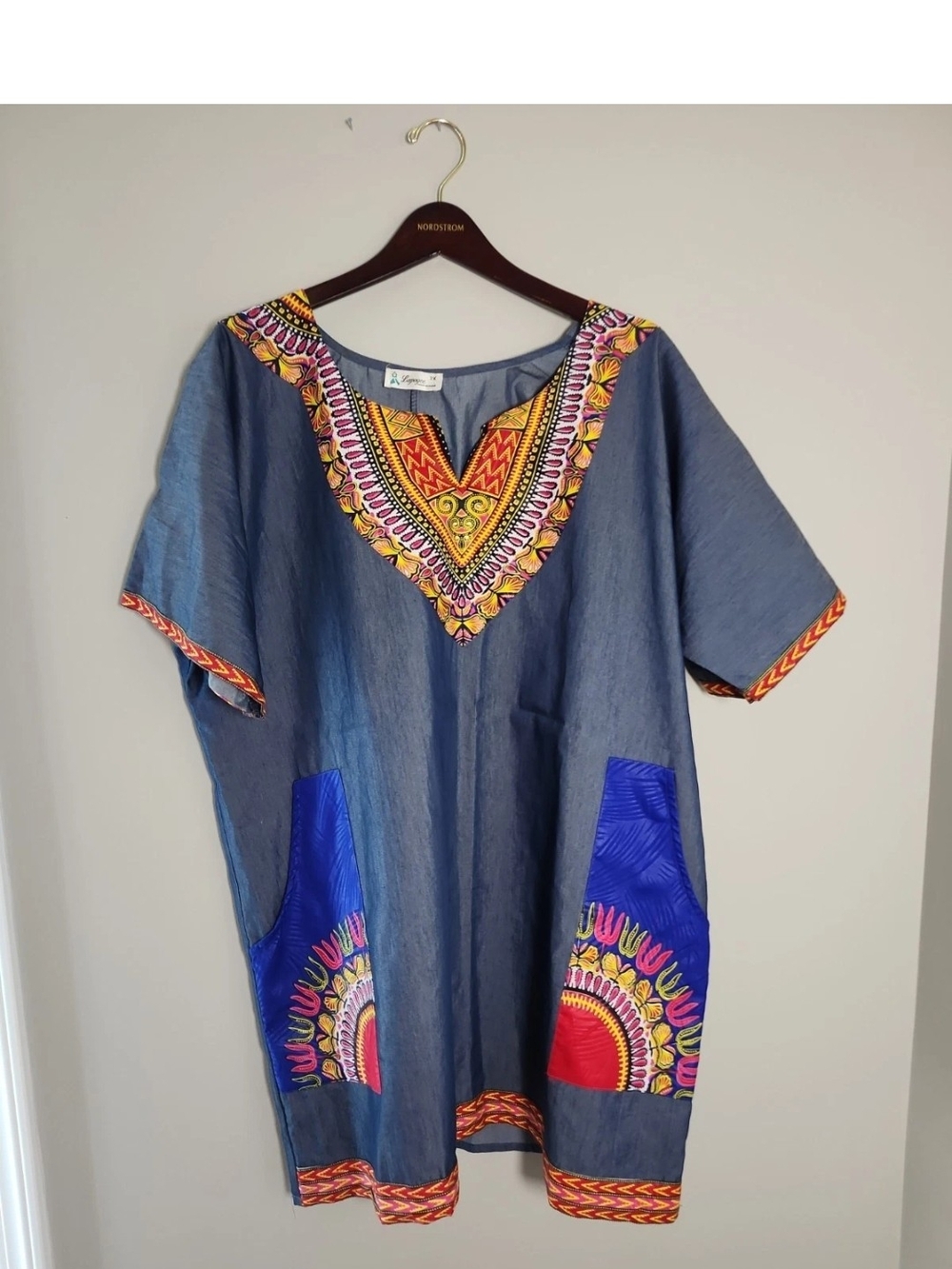 Lapogee Lightweight Denim Dashiki Tunic Kaftan 3X African Tribal Colorful